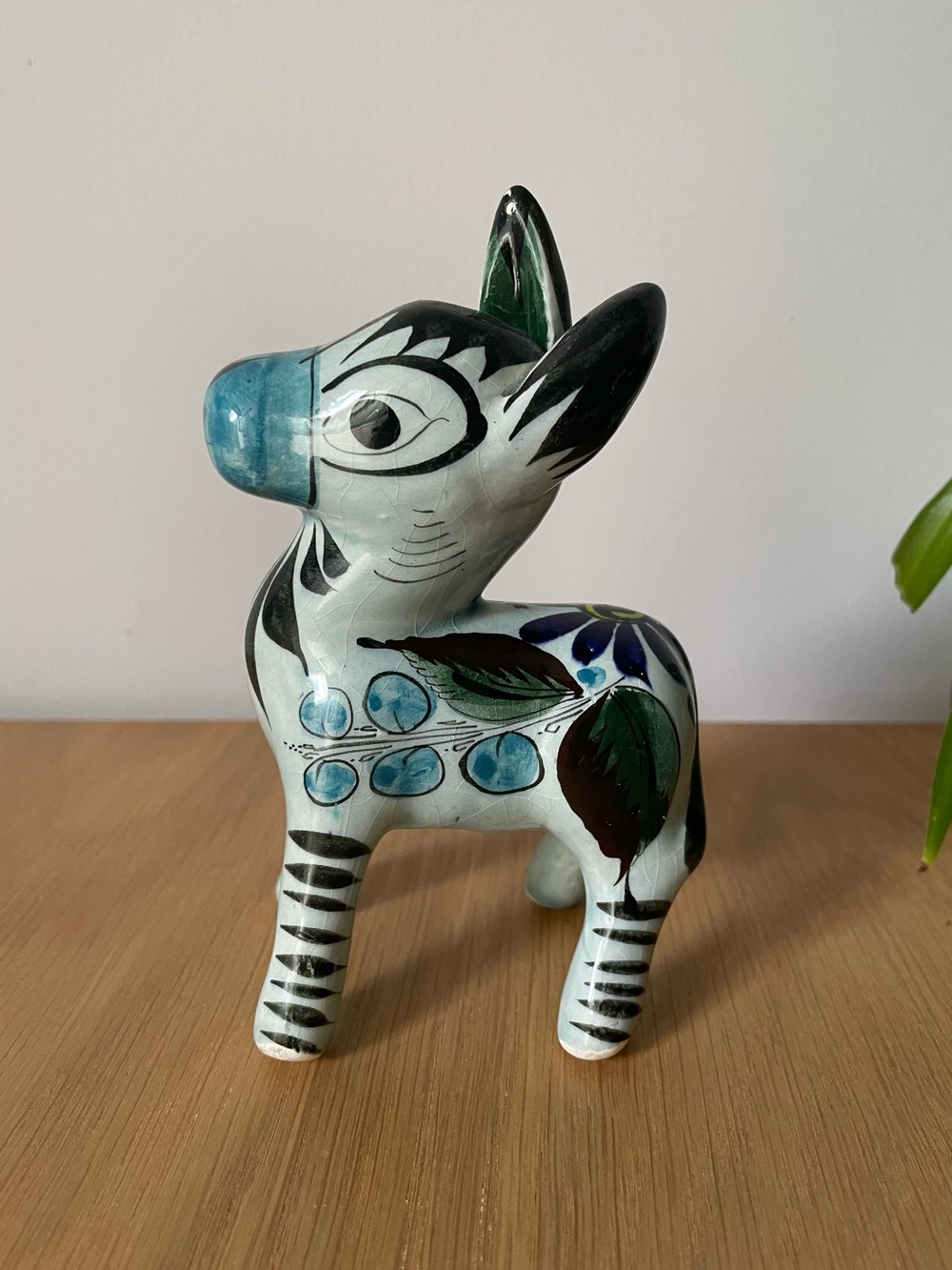 Vintage Tonala Mexican Hand-Painted Ceramic Burro Donkey Figurine